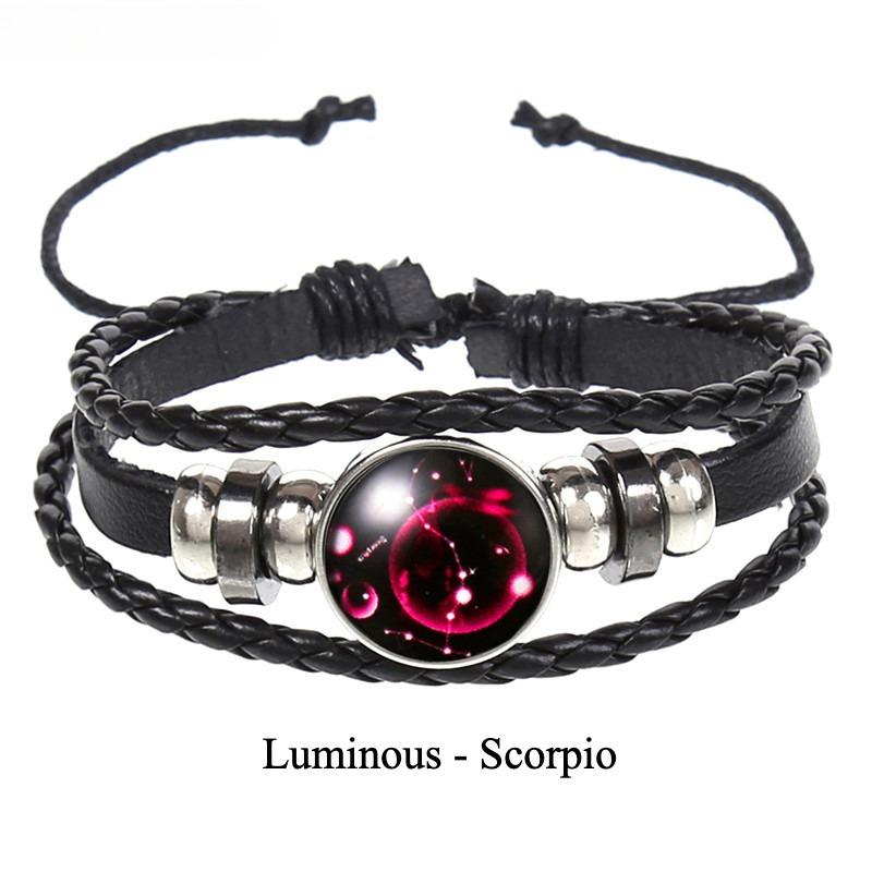 12 Constellations Multi-layer Woven Luminous Punk Cowhide Starry Sky Bracelet Jewelry, Unisex, Popular Couple Hand Rope
