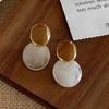 Trendy White Acrylic Round Drop Earrings for Women Metal Coffee Enamel Oil Dangle Earrings Elegant Geometry Party Jewelry Gift