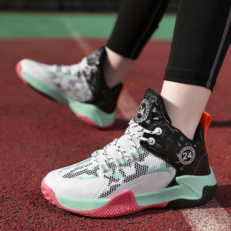 Popular children's basketball shoes rubber sole fly-woven mesh boys' shoes primary school students running sports shoes non-slip