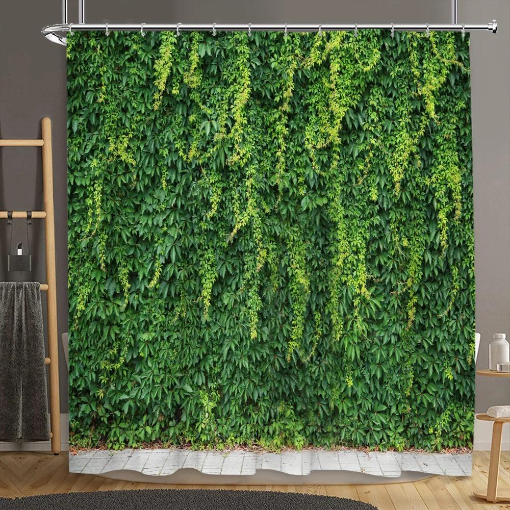 Brick Wall Shower Curtain Botanical Flower Natural Farm Vine Barn Rustic Wood Panel Home Polyester Fabric Bathroom Decor Curtain