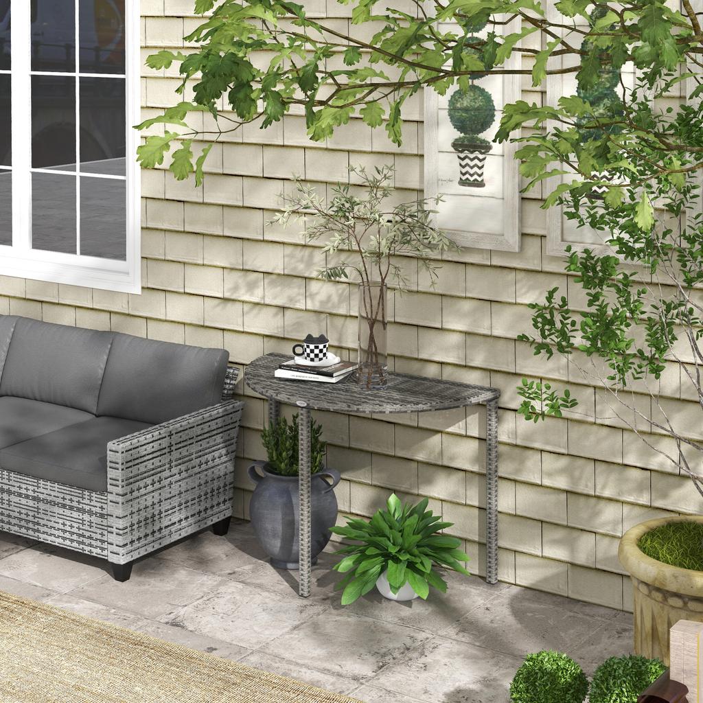 Balcony Table, Half-Round, Poly Rattan+Metal, 100x50x74 Cm, Grey