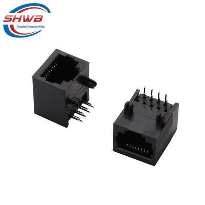 RJ45 8P8C Network Socket, Full Plastic, 90° Short Body, 17.7mm, Left/Right Oriented.