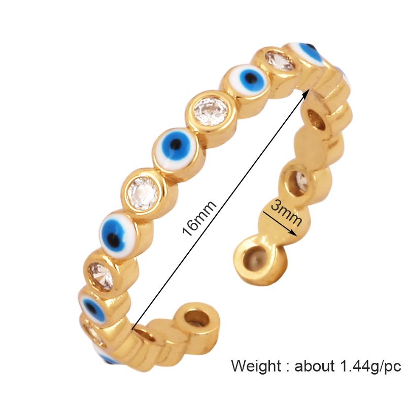 New Colorful Enamel Coated Zircon Finger Ring,Unique Eye Brass 18K Gold Plated Open Adjustable Rings Jewelry Findings Supply P34