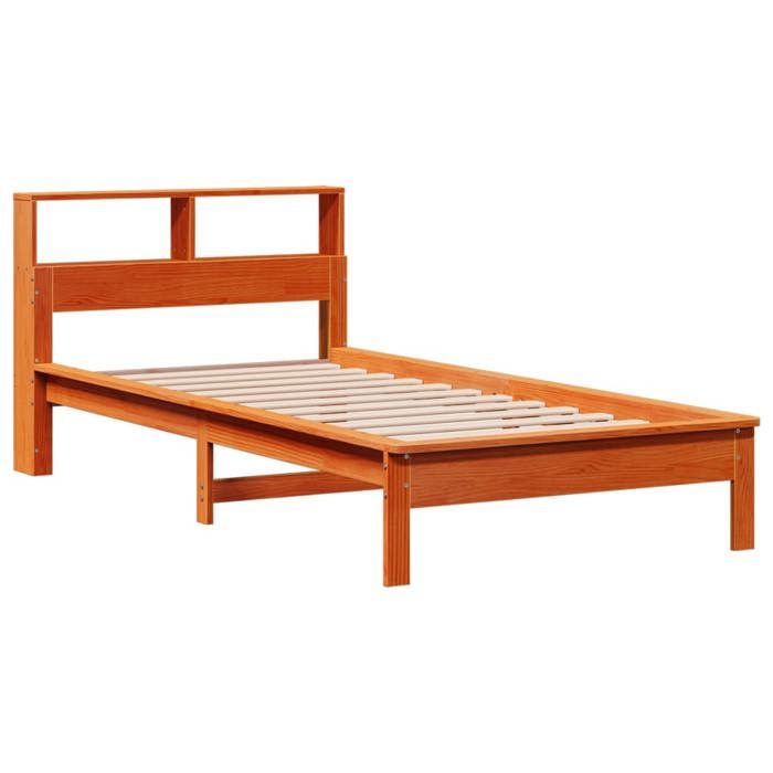 VidaXL Lit bibliothèque sans matelas cire marron 100x200 cm pin massif, lit, meuble de chambre à coucher, lit avec 855719