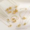 Stylish Women’s Jewelry Set: Stainless Steel Hollow Teardrop Necklace, Gold Stud Earrings, Titanium Steel Bracelets, and Rings.