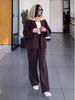 Women's 2026 Lapel Cardigan & Long Pants Set - Solid Color, Seven-Sleeve Style