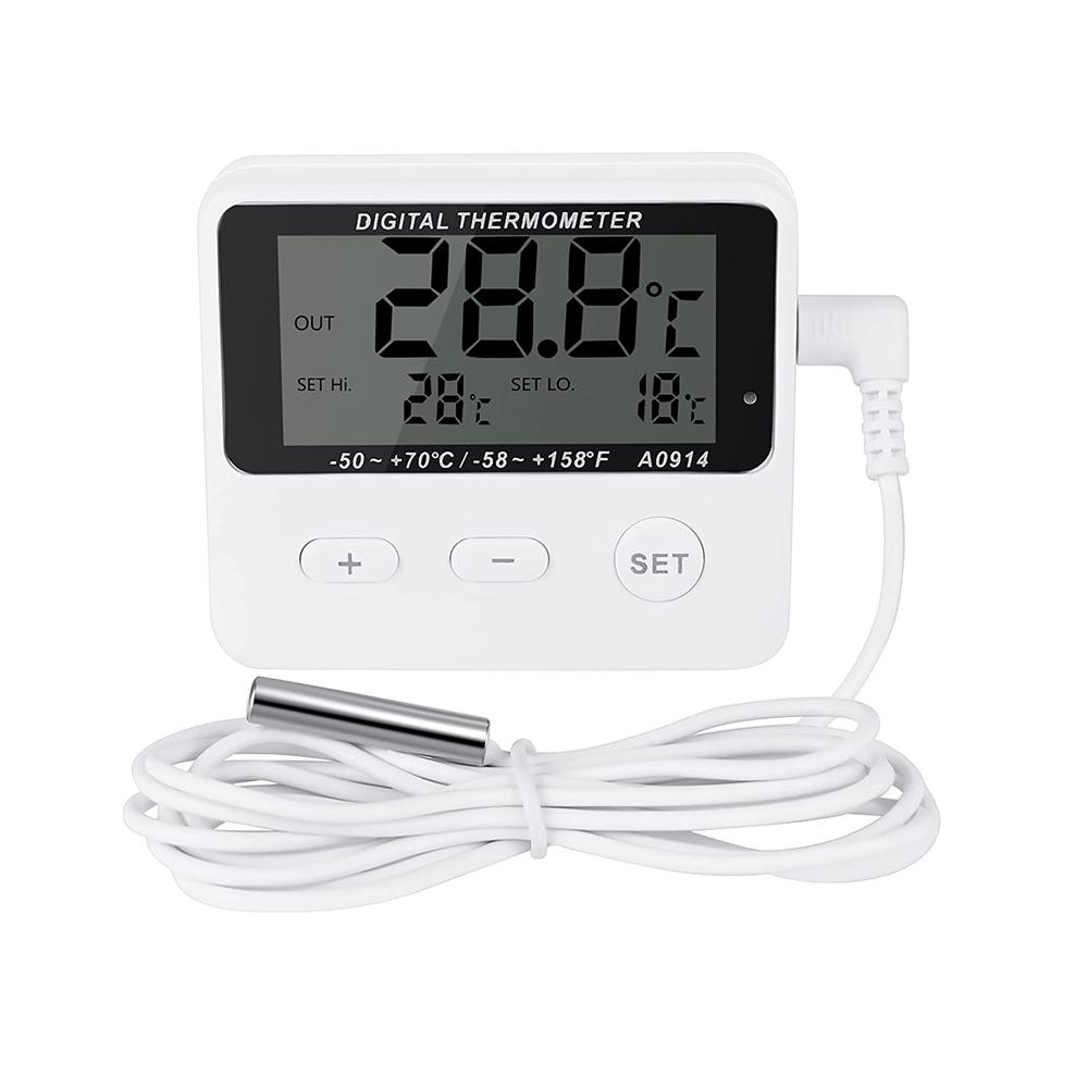 Digitales Kühlschrankthermometer Gefrierschrankthermometer Aquarium Wassertank Messgerät Hoch-Niedrig-Temperaturalarm mit externem Sensor