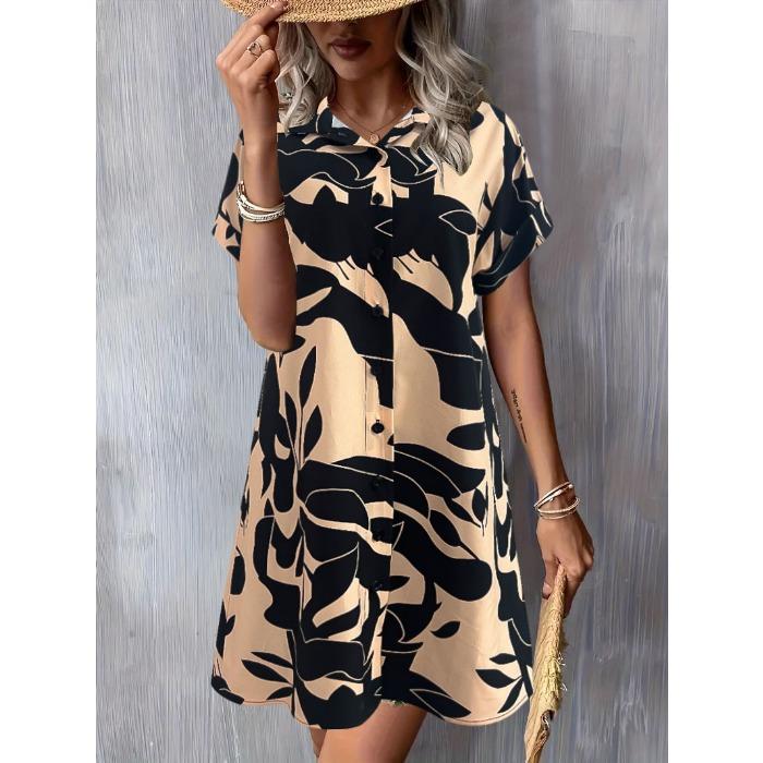 Summer new women's clothing casual temperament commuter short-sleeved printed fashion dress