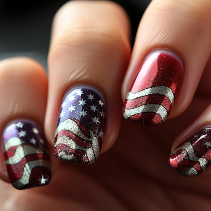 

Sparkling Press on Nail Full Cover False Nail Acrylic Stick Nail Art for Independence Day Celebrations Easy to Apply 1