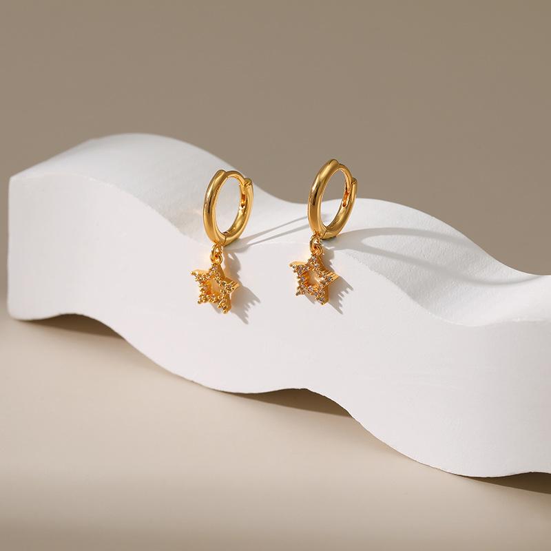 K Gold Plated Copper Star Zircon Inlaid Ear Buckles For Women