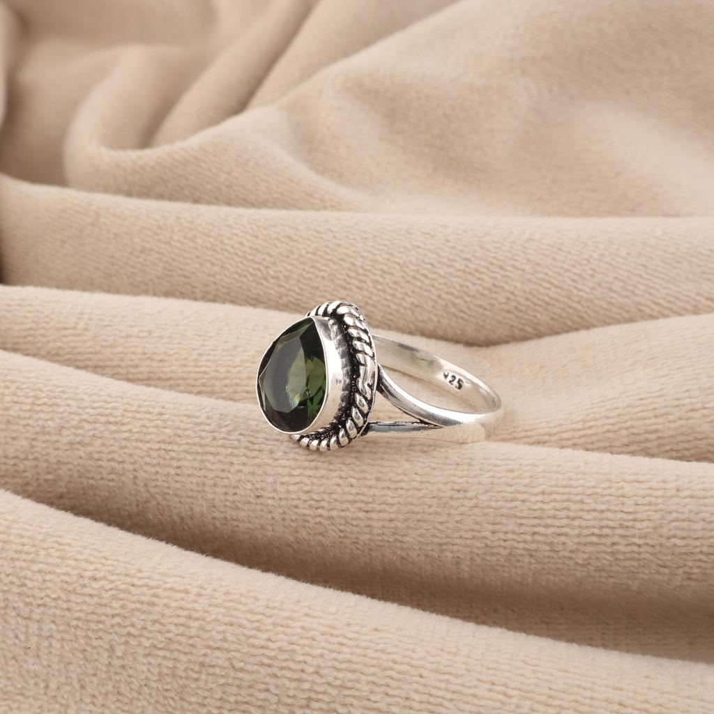 Green Tourmaline Gemstone 925 Sterling Silver Women Jewelry Pear Cut Ring Birthday Gift For Her RR-85-8