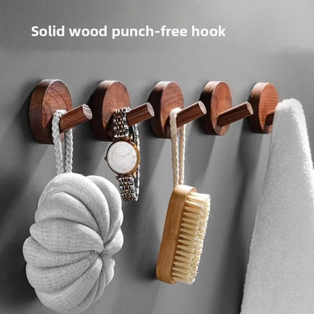 4pcs Beech Walnut Wood Hanging Hanger Solid Wood Wall Hook Coat Storage Rack  Home Decoration