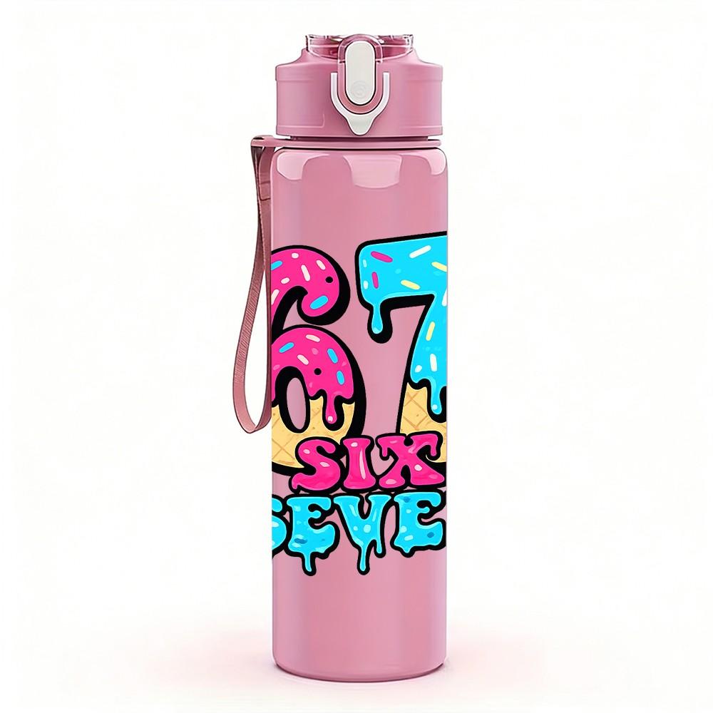 1PC Sixty Seven Number 750ml Color Plastic Sports Water Bottle Leakproof Flip Straw Lid Suitable for Sports Office Home Use