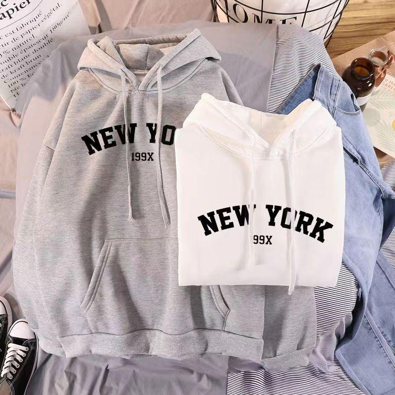 New York Letter Number Hoodie For Women With Polyester Fabric Casual Fall