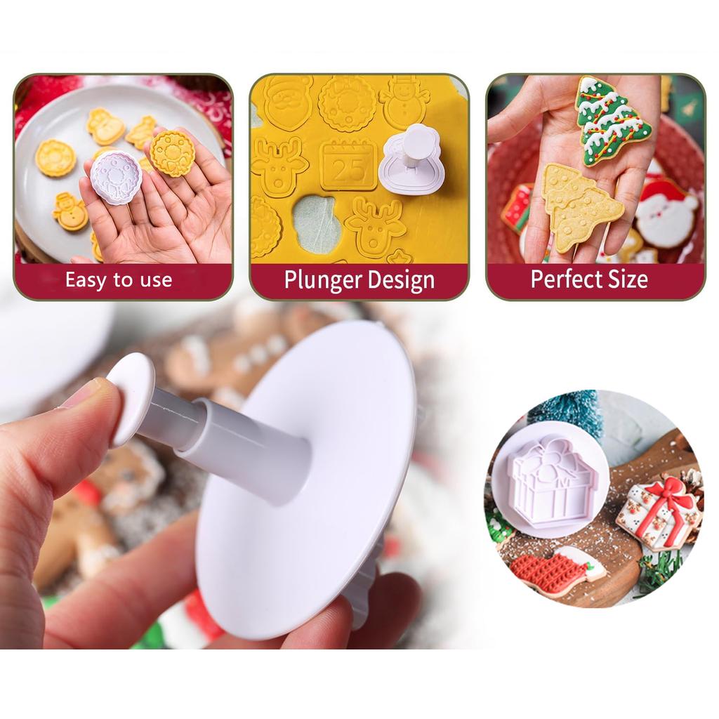 Christmas 3D Cookie Cake Plunger Cutter Santa Claus Snowman Elk Cookie Stamp for Biscuits Fondant Sugarcraft Decor Baking Tools