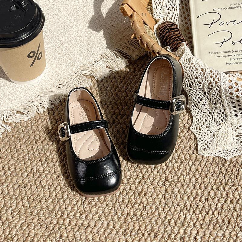 Kids Black Square Toe Buckle Mary Jane Shoes 21