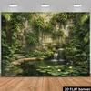2D Lush Greenery Wall Mural with Waterfall and Lily Pads Photo Background