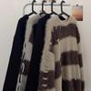 Men's Winter American Street Style Striped Mohair Sweater - Heavyweight, Warm, Trendy Round Neck Knitwear