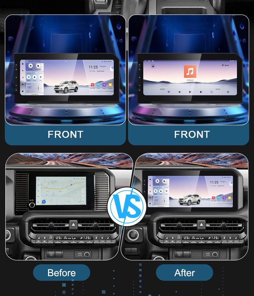 Toyota Prado 12.3-inch Android Infotainment System with Wireless CarPlay & Navigation.