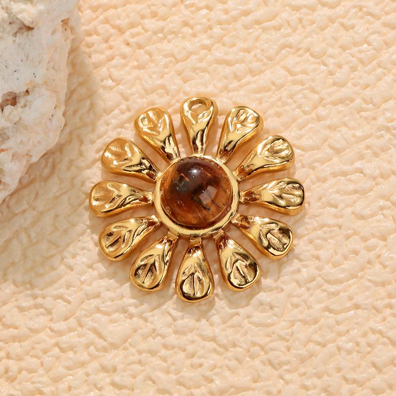 European & American Stainless Steel Natural Stone Sunflower Earrings - Non-fading DIY Pendant Charm Accessories