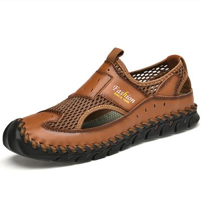 Summer Men's Leather Closed Toe Sandals Fashion Roman Sandals Handmade Mesh Casual Shoes Platform Outdoor Men's Beach Sandals
