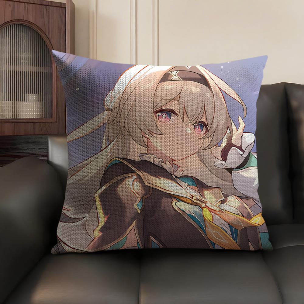 Anime Game Honkai Impact Cushion Cover Natural Linen Organic Fabric DoubleSided Printing Sofa Home Decor Gift Pillow Case