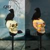 Weatherproof Solar Lights for Outside LED Crow Skull Light, Waterproof Halloween Pathway Gothic Powered Lighting on Skeleton Head Stake Lamp