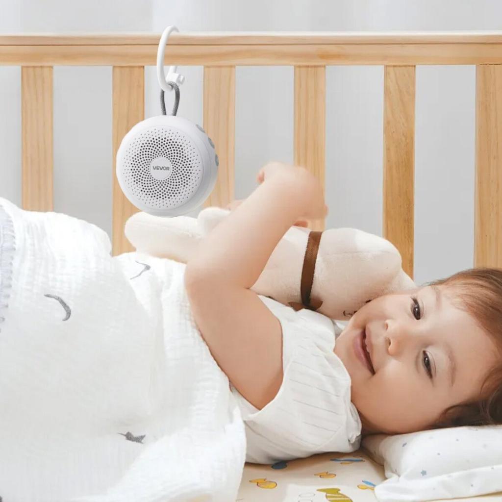 Sound Machine, 20 Soothing Sleep Sounds, 4-in-1 Hangable White Noise Sound Machine with Auto-Off Timer, Soft Ring Light, Memory Function and Child