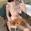Sweet and Pure Pink Neck Dress Women's Summer French First Love Princess Puffy Skirt Waist Small Skirt