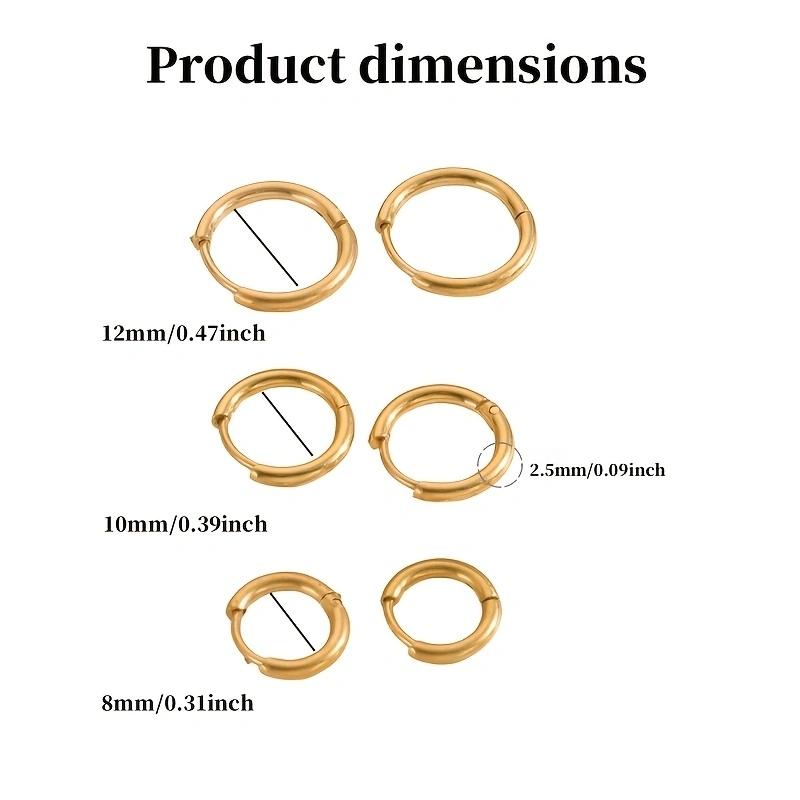6 Paires Boucles d'Oreilles Huggie Vintage en Acier Inoxydable 316 Pour Femmes Hommes Piercing Cartilage Hélix Bijoux