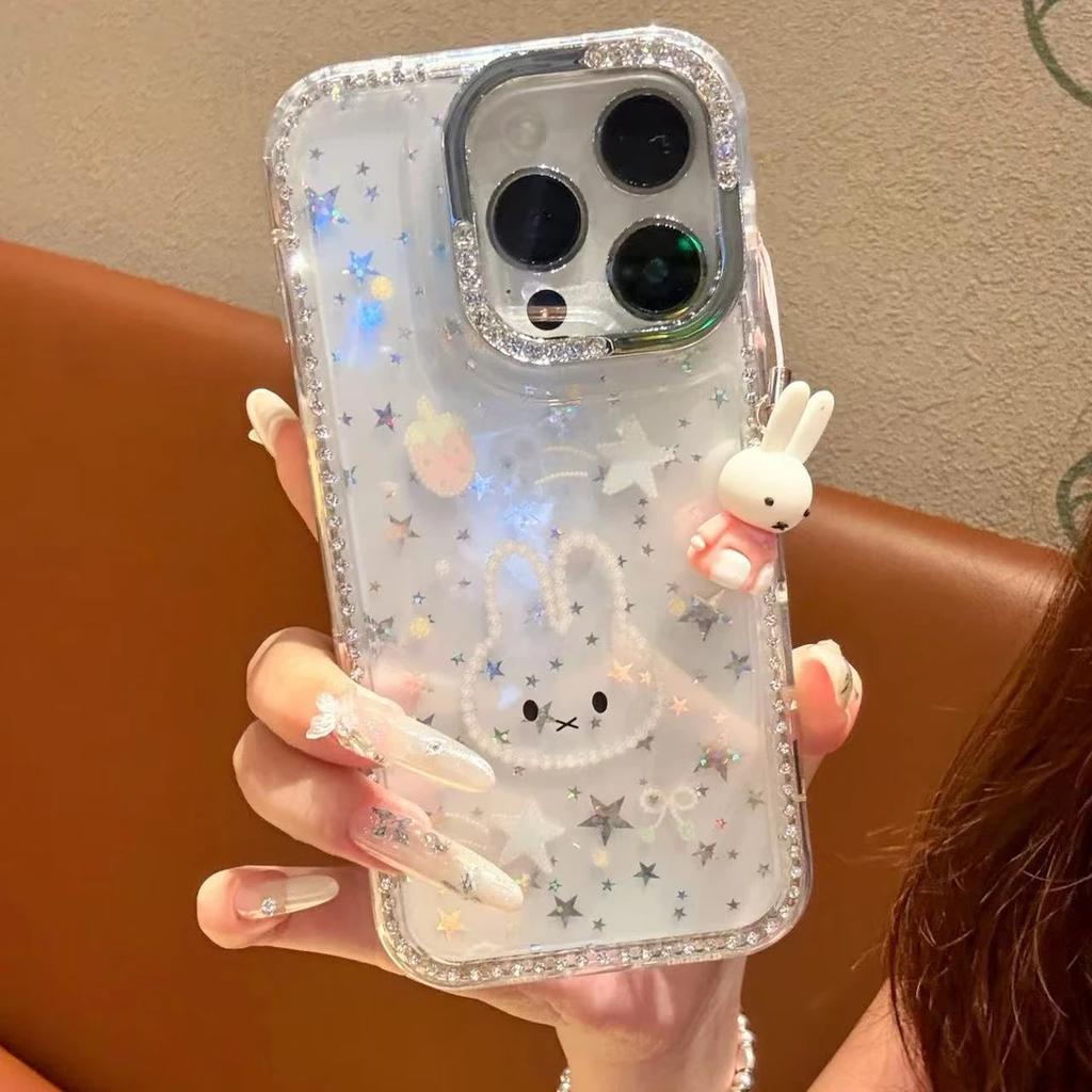 Premium Polka Dot Miffy Rabbit Applicable To Apple iPhone16/17Pro Mobile Phone Case 14 Flash Drill Star 15 Large Hole 13
