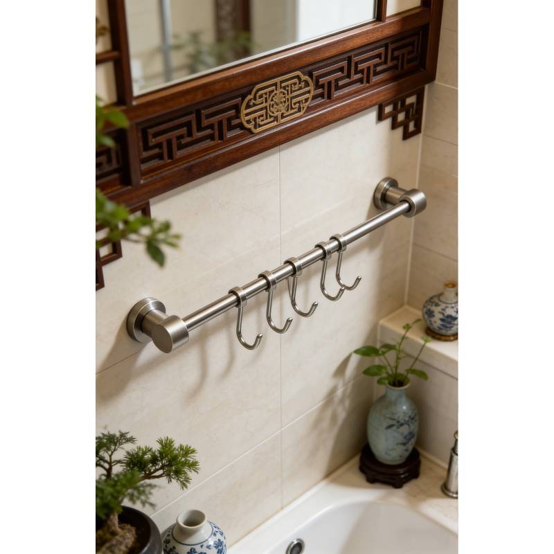 Heavy Duty Stainless Steel Wall Mount Rack With Double Layer Hooks For Kitchen Utensil And Pot Storage