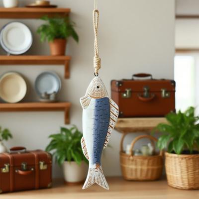 Yousheng Décoration de Poisson en Bois Vintage Méditerranéen Ferme Rustique Nautique Maison Restaurant Art Mural Guirlande de Poissons Ornement Suspendu Pendentif