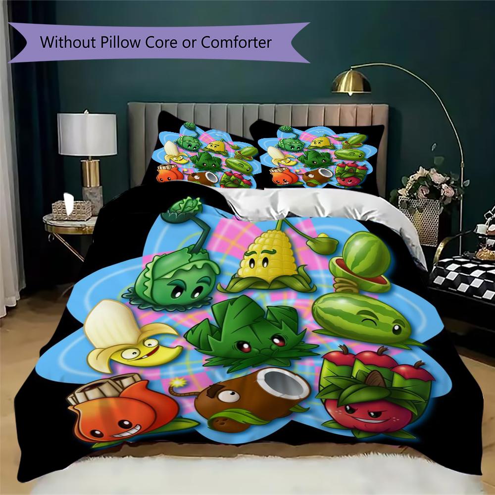 Cartoon Plants vs. Zombies Characters Bedding Without Core 1 Duvet Cover 2 Pillowcase Without Core Soft And Comfortable Bedding Set