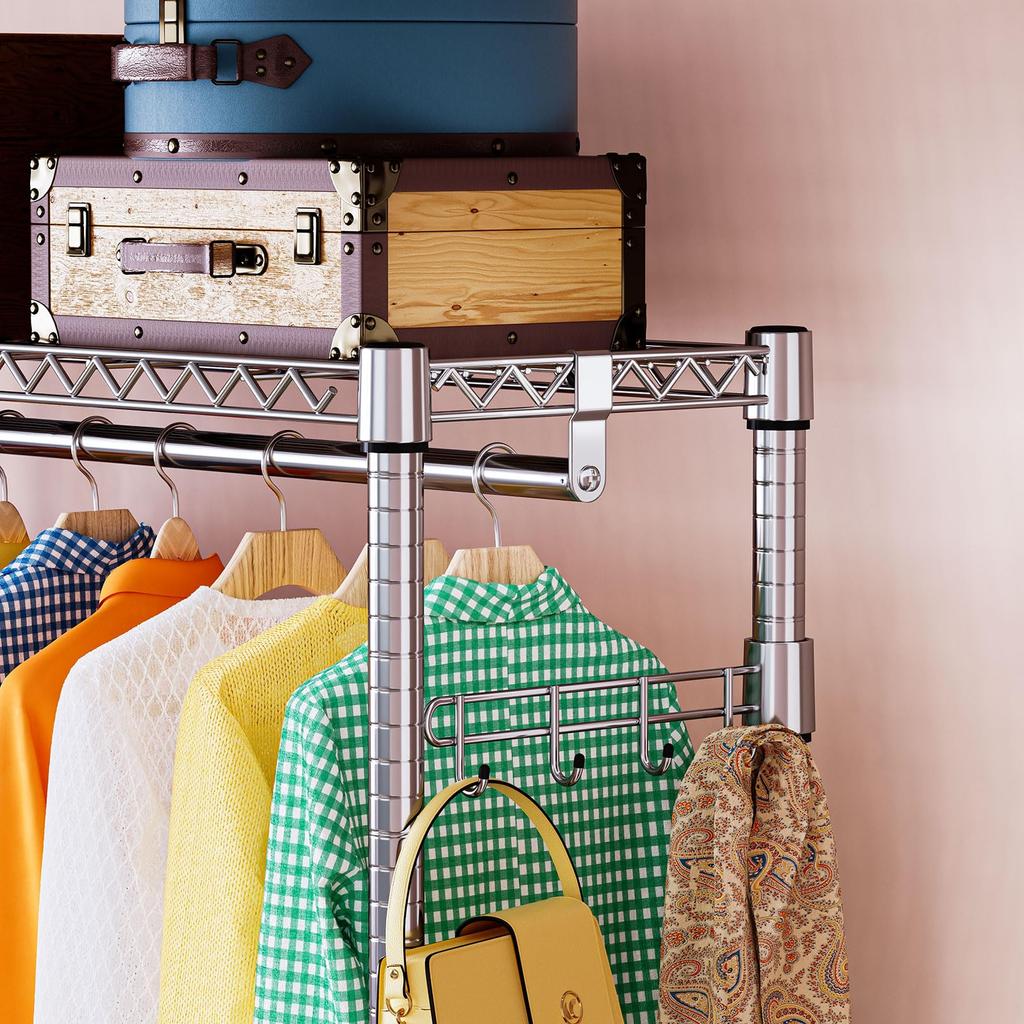 IZEUK Clothes Rack with 3 for with Clothes Tools Tension Heavy Wire Clothes Clothing Freestanding Closet with Adjusters Width 115 X Depth 40 X Height