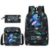 Backpack, Shoulder Bag + Pencil Case, Black Student Schoolbag Three-Piece Set.