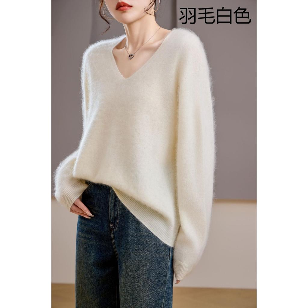 5% Cashmere 95 Wool Round Neck/V-neck Seamless Brushed Cashmere Sweater Women's Sweater