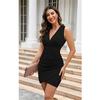 Ladies Summer Dress Deep V-neck Sleeveless Wrap Pleated Tight-fitting Sexy Elegant Casual Party Cocktail Dress