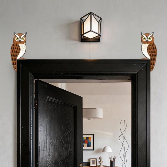 1 Pair Owl Wooden Door Frame Decoration Cute Owl Window Corner Wall Art Rustic Farmhouse Door Topper for Home Bathroom Bedroom Office