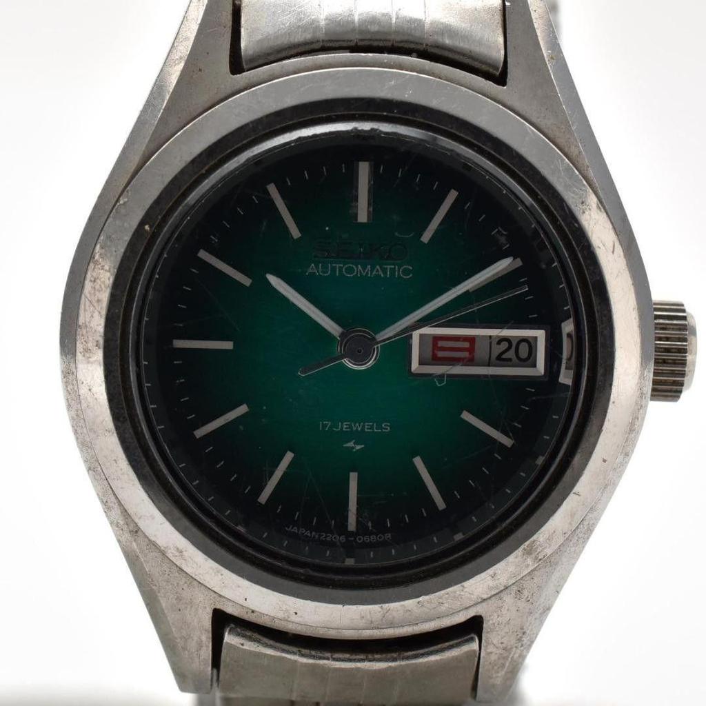 Used Working item SEIKO Seiko ladies watch automatic winding green dial 17 stones