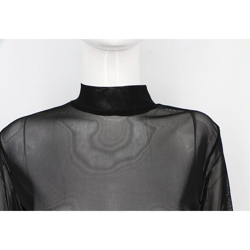 Women's Stretch Tight See-through Ultra-thin Sexy Mesh Bottoming Shirt Transparent Long-sleeved T-shirt Shirt