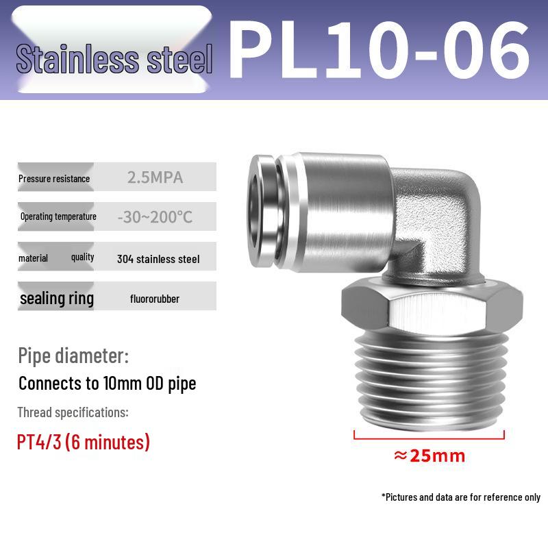 Zhuo Ji 304 Stainless Steel Pneumatic Quick Connect Fittings - PL8-02/4-M5/6-01/10-03 Thread