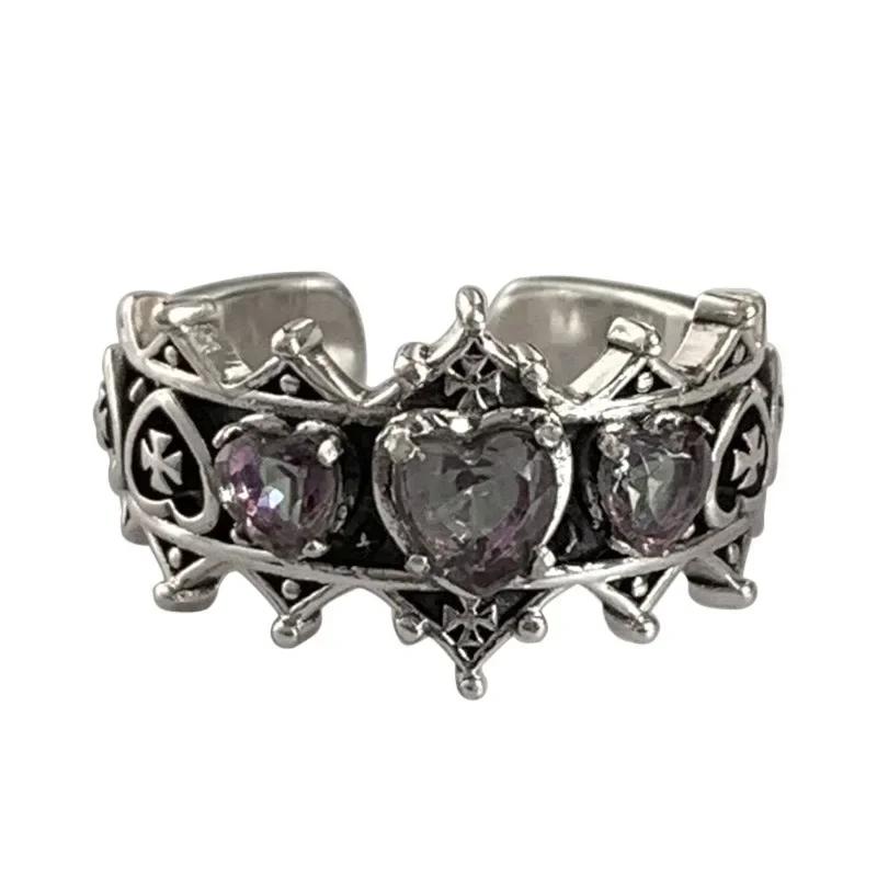 2025 Romantic Vintage Cubic Zirconia Love Heart Cross Rings for Women Girls Bridal Wedding Engagement Jewelry Gift