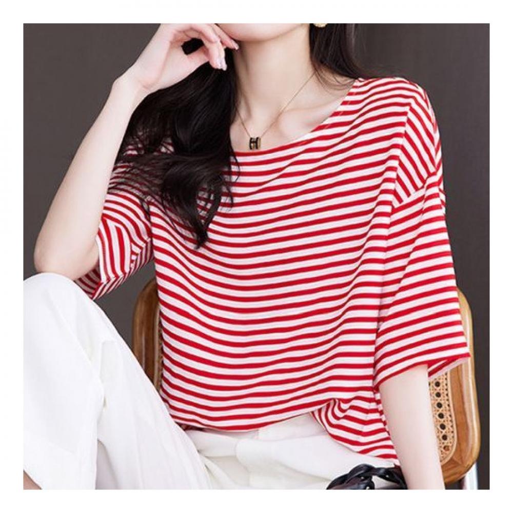 Navava NT838 Loose FiT Casual STripe ShorT Sleeve T shirT