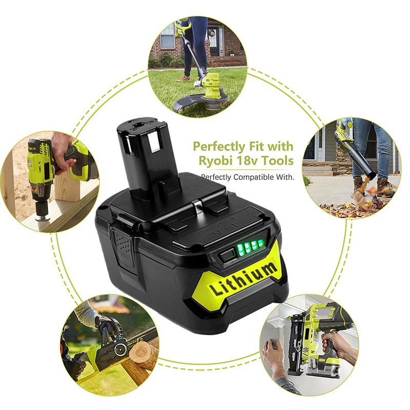 18V Li-Ion Rechargeable Battery for Ryobi Cordless Electric Tools BPL1820 P108 P106 P105 P103 RB18L50 Garden Mower Electric Saw