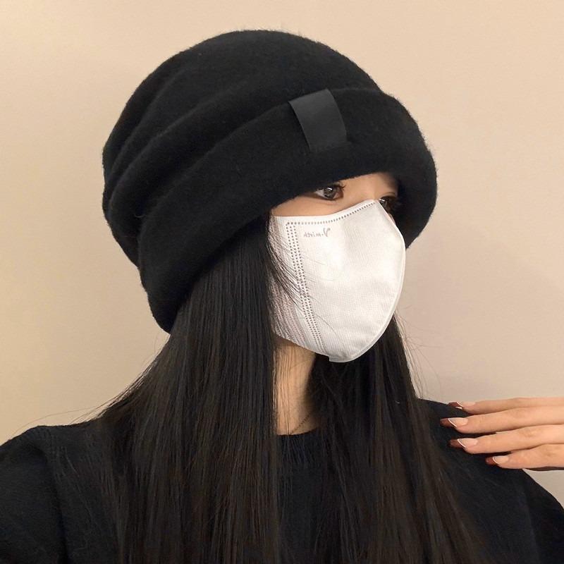 Hat Women's Winter Warm Wool Hat Big Head Circumference Loose Pile Cold Hat Show Face Small Ear Protector Knitted Hat