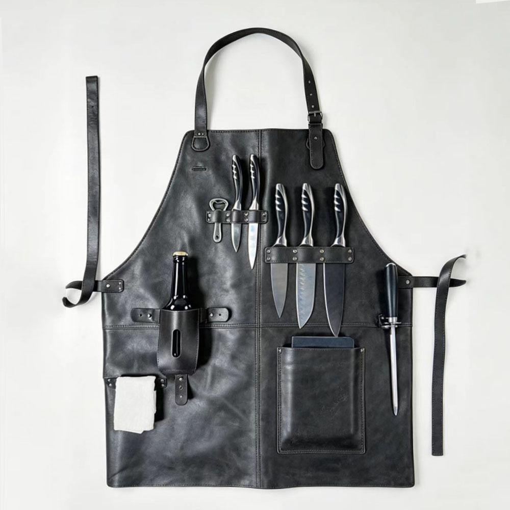 Cross-Border Waterproof PU Leather Multi-Purpose Craftsman Apron - Oil & Stain Resistant Retro BBQ Workwear