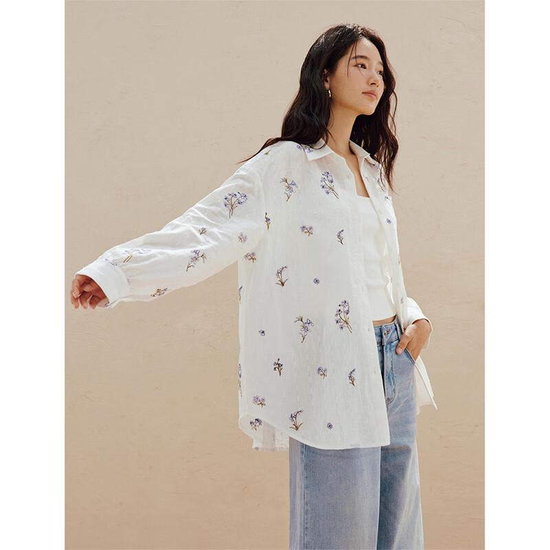 INMAN Women's Floral Embroidered Long Sleeve Shirt
