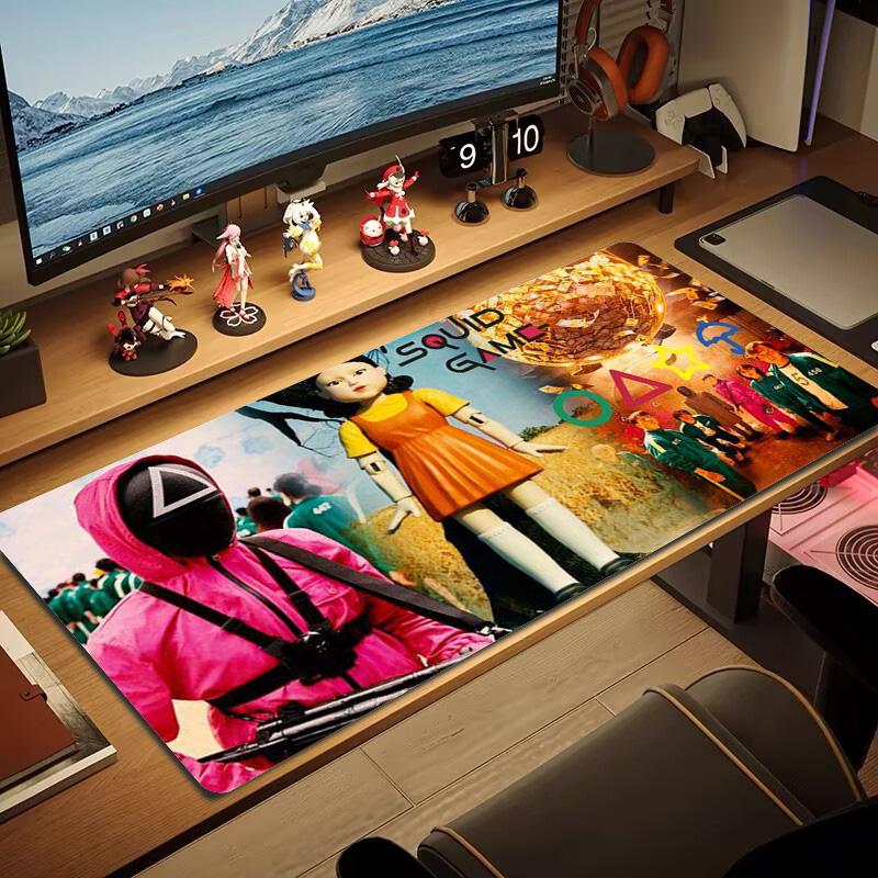 Squid Game Poster Color Mouse Pad Large Gaming Table Cushion Non-slip Laptop Tablet Big Mousepad XXL Mat Mini PC Playmat With Lock Edge