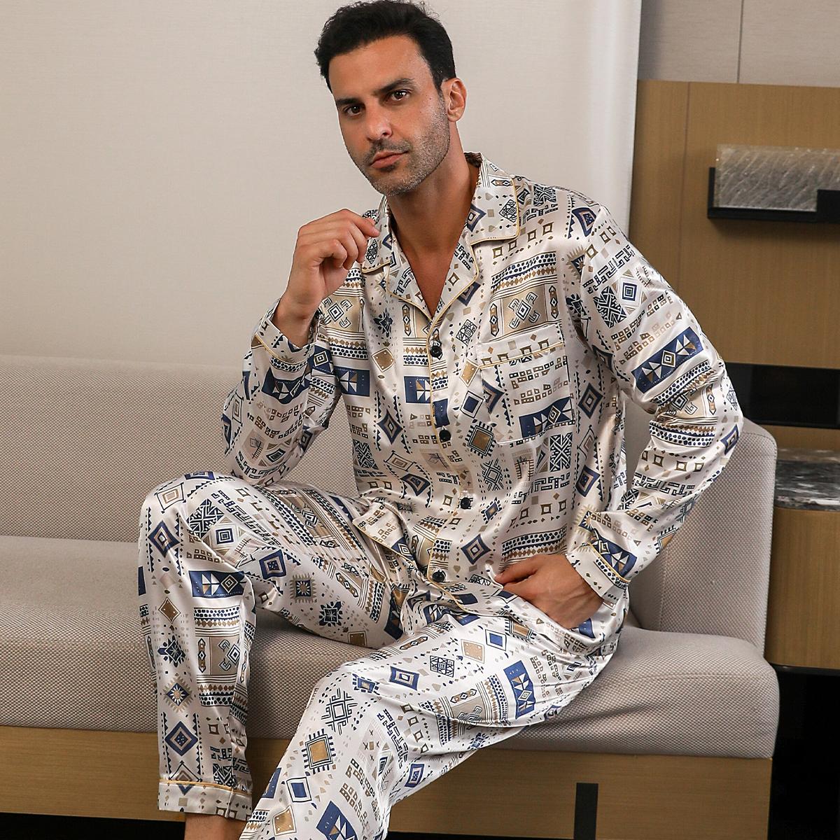 

Мужская пижама Moolmeyno Ice Silk с длинными рукавами и брюками L